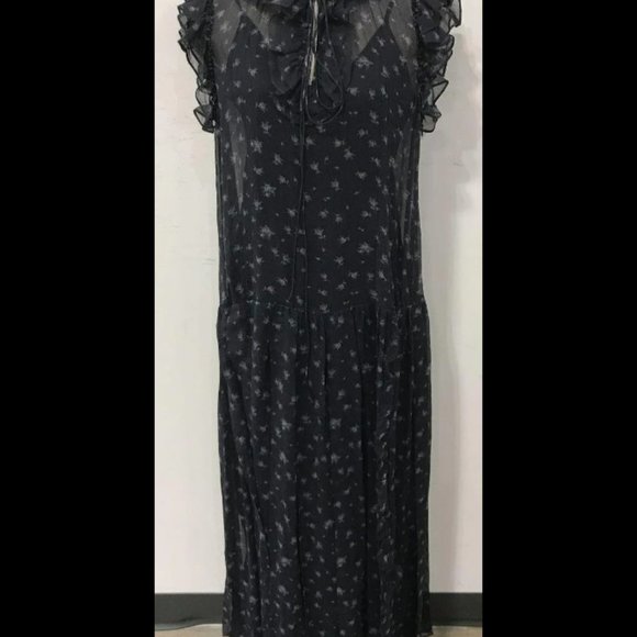 Gorgeous Coach Navy Summer Scattered Rose Print Pleated Maxi Dress - NWT - Picture 2 of 5
